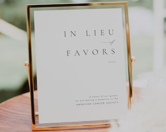 In Lieu of Favors Sign Template Download Minimalist Simple wedding charity sign Wedding Favor Sign Templett #ISSA