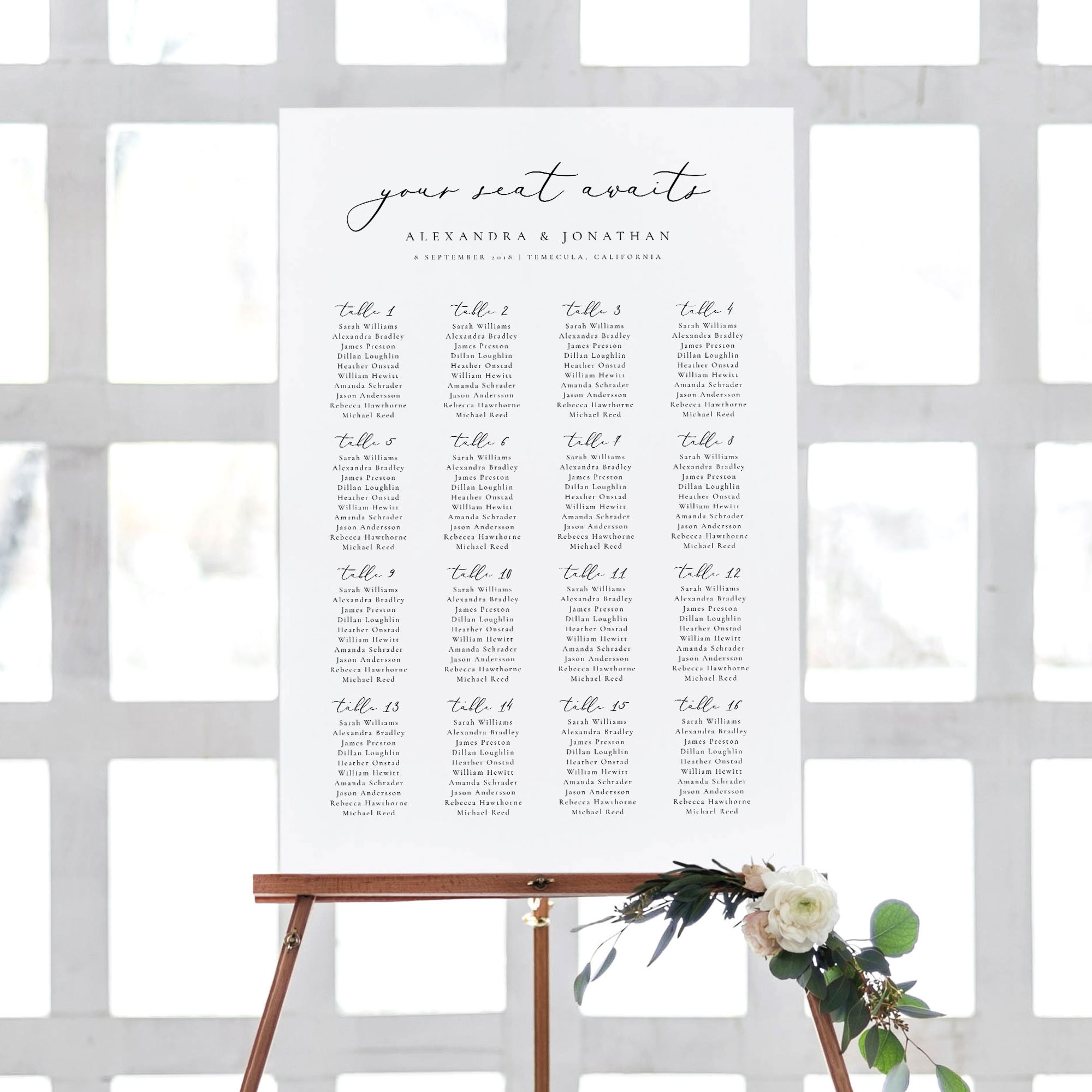 Table Seating Chart Template Editable Seating Elegant Wedding Seating ...