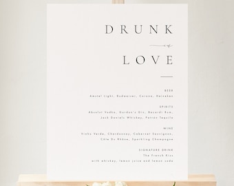 Modern Bar Menu Sign Template Templett Drunk in Love Minimalist Bar Menu Sign Modern Sign Wedding Printable Bar Menu Wedding Drinks Sign #36