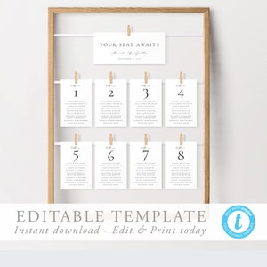 Simple Wedding Seating Chart Template minimal table cards Seating Plan Elegant seating Templett Instant Download Fully Editable Templett 10