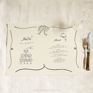 Modello di tovaglietta stravagante, modello di menu Squiggle, tovaglietta per matrimonio, tovaglietta stampabile, tovaglietta Doodle, Templett #074