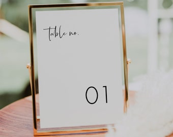 Plantilla de números de mesa minimalistas para descarga digital, tarjetas de mesa para bodas imprimibles, números de mesa modernos Templett #43