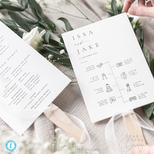 Wedding Day Timeline Card Template Download, Modern Minimalist Wedding Ceremony Program Order of Events Wedding schedule Templett #ISSA