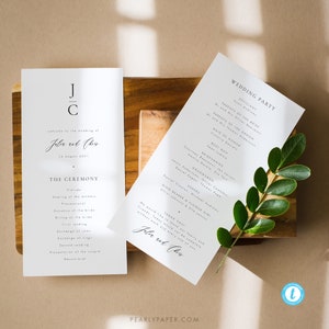 Simple Wedding Program Template Monogram Program Modern Ceremony Program template Simple Editable Program Printable Order of Service #31