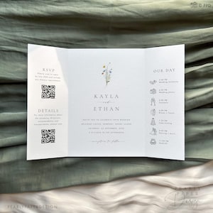 Wildblumen Hochzeitseinladung, Klapp Hochzeitseinladung mit QR Code, Blumen Hochzeitseinladung Set #073