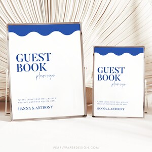 Retro Blue Guest Book Sign Template, Modern Guest Book Sign, Editable Sign Guestbook Sign ...