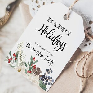 Printable Tag Happy Holidays Tag Template Gift Tag Merry Christmas Gift ...