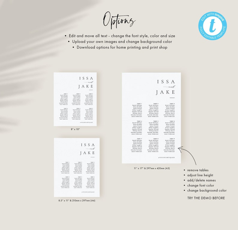 Small Wedding seating chart template Elegant Seating Plan Printable Seating Plan Editable Sign Templett 36 image 5