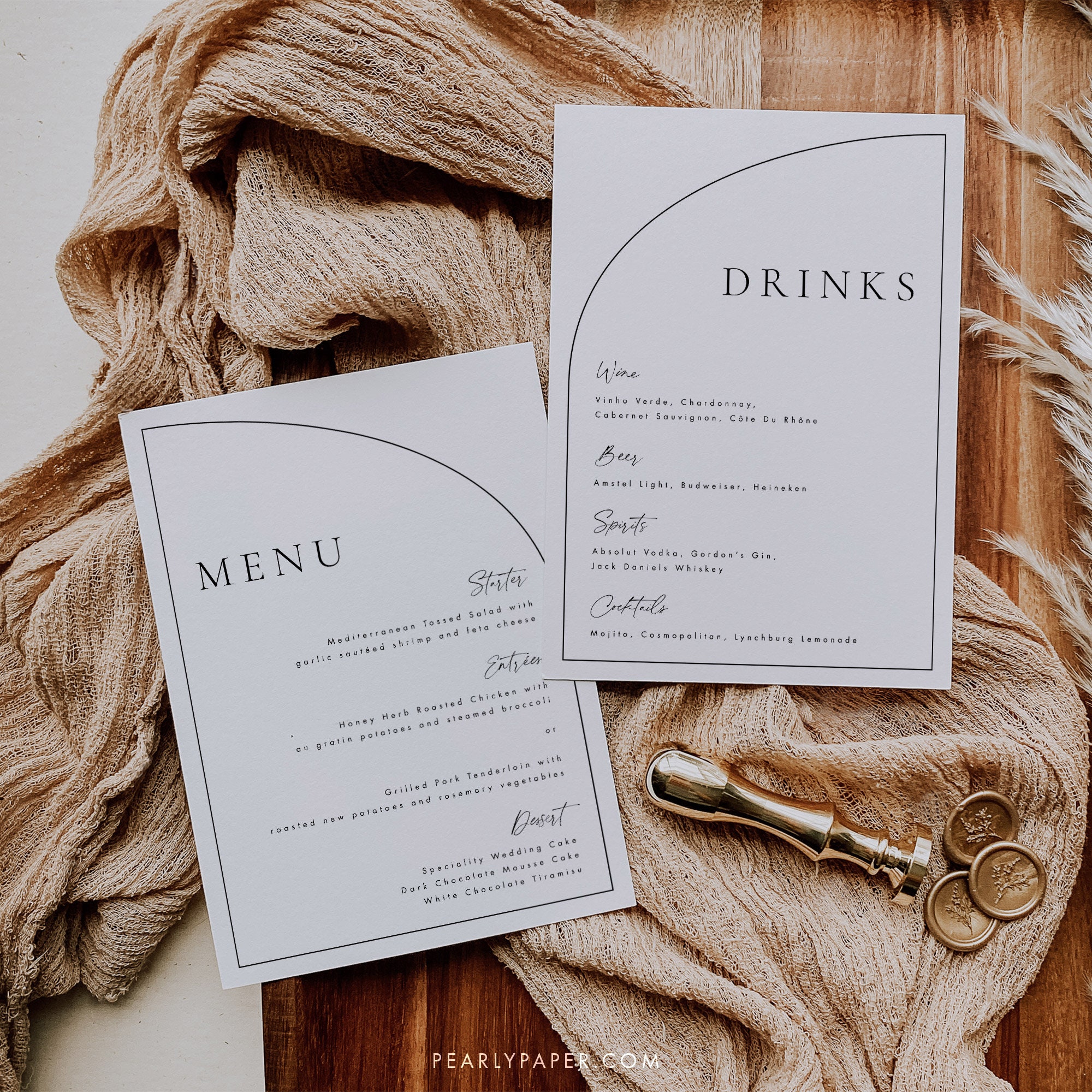 Half Arched Menu Template Download Modern Wedding Drinks Menu Simple ...