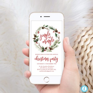 Digital Christmas Party Invitation Template, Electronic Jingle and Mingle Invite, Text message Holiday Party E-vite