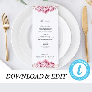 Printable Wedding Menu Rustic Wedding Menu Template Floral Menu Cards Instant Download Editable Menu Rustic Wedding Printable 05