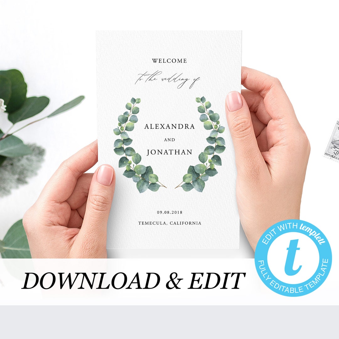 Wedding Ceremony Booklet Template Eucalyptus Editable Order of Service Wedding Program Printable