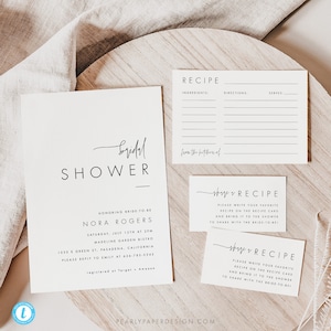 Minimalist Bridal Shower Invitation Template, Recipe Template for Bridal Shower, Printable Invitation, Share Your Recipe Card, Templett #064