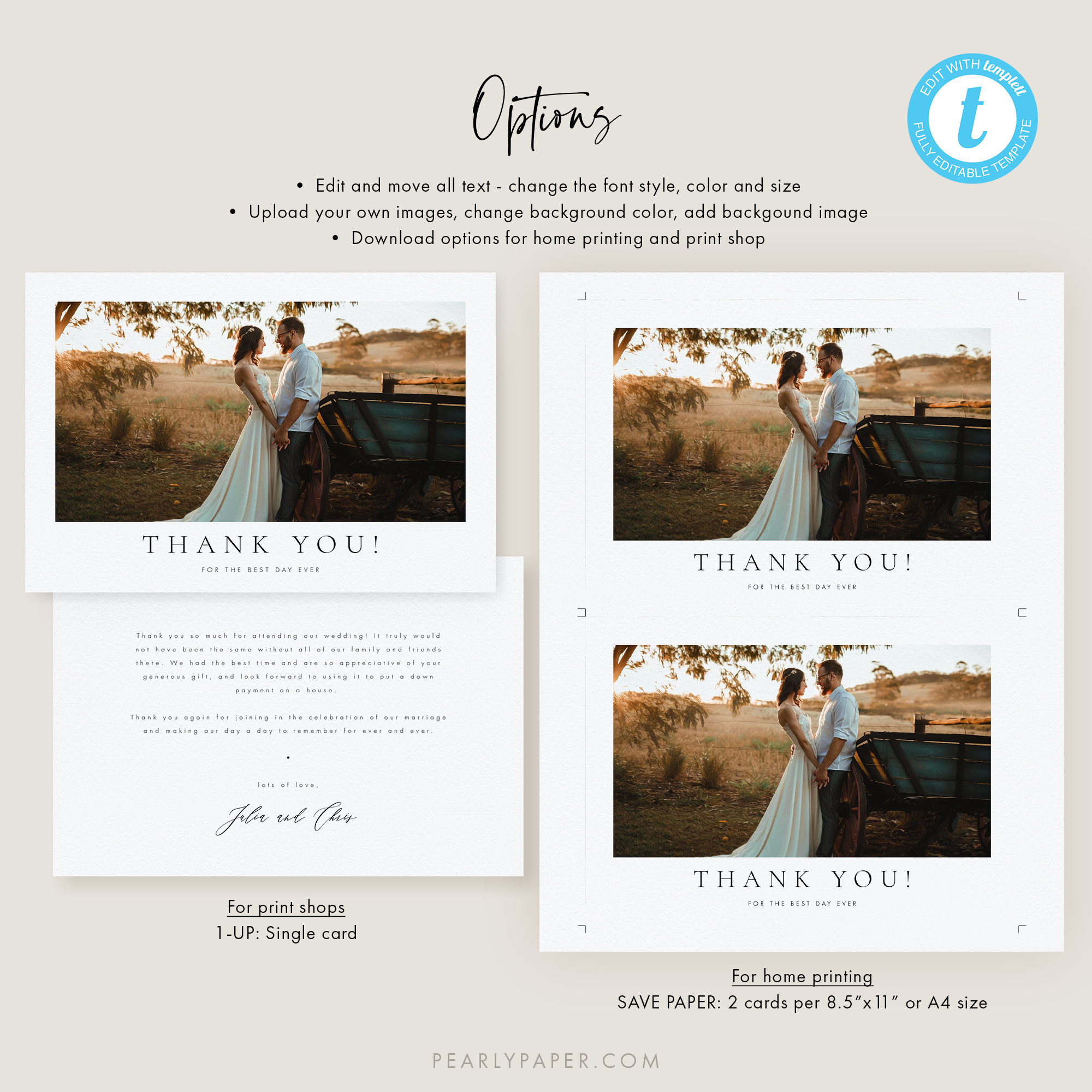 Thank You Card Template Download Printable Modern Wedding Thank You ...