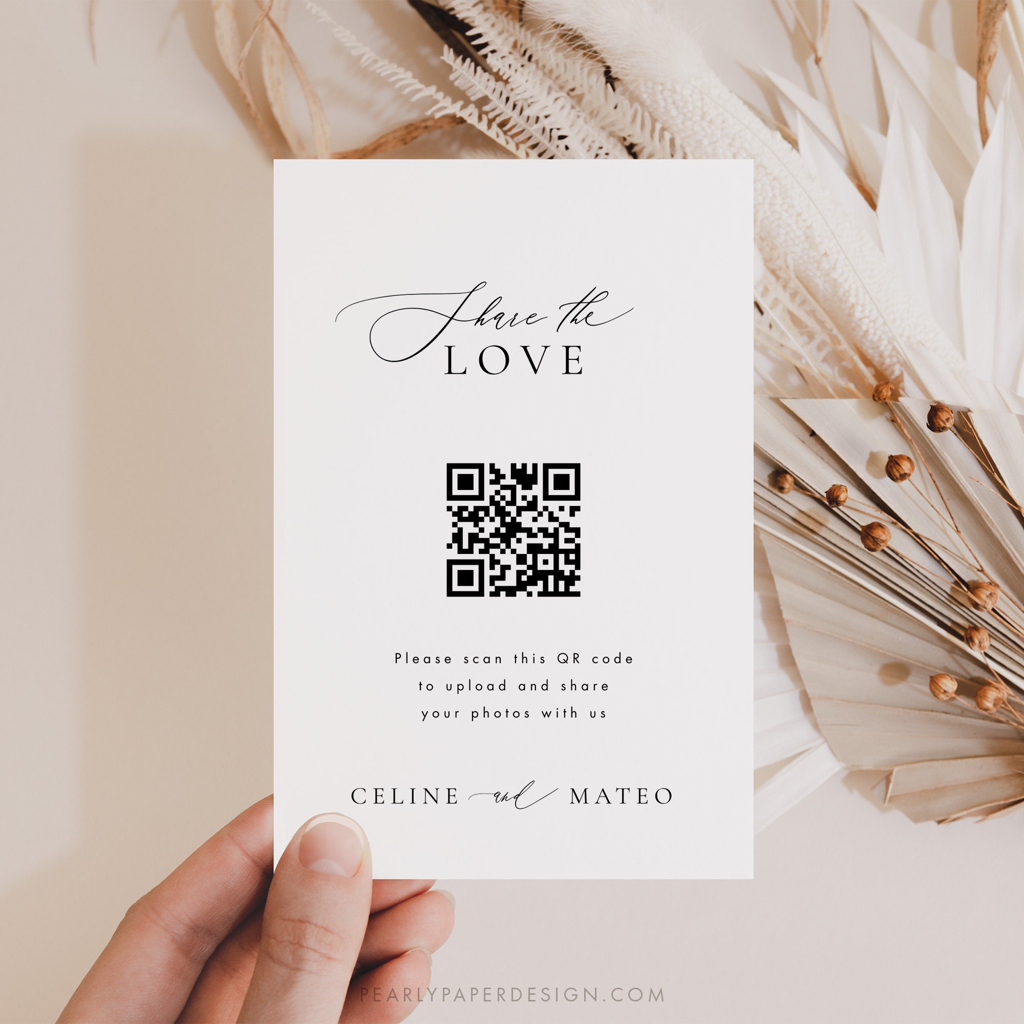 Share the Love QR Code Template, Share the Love QR code Sign, Elegant Photos Sign, Modern Minimalist Wedding Sign, Templett #CELINE