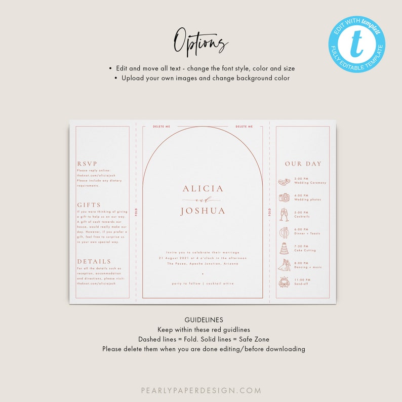 Terracotta Gatefold Wedding Invitation Template Download Arched Wedding Invite Modern Wedding Invitation Set Templett editable Wedding 39 image 7