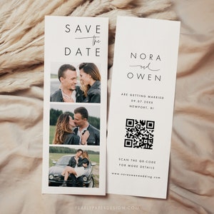 Fotostreifen Save the Date Vorlage mit QR-Code, Photo Booth Save the Date Karte, Minimalistisch Save the Date Einladung, Templett 064