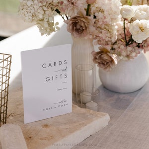 Modelo de placa de cartões e presentes, placa minimalista de presentes de casamento, placa editável de cartões e presentes, placa para impressão, Templett #064
