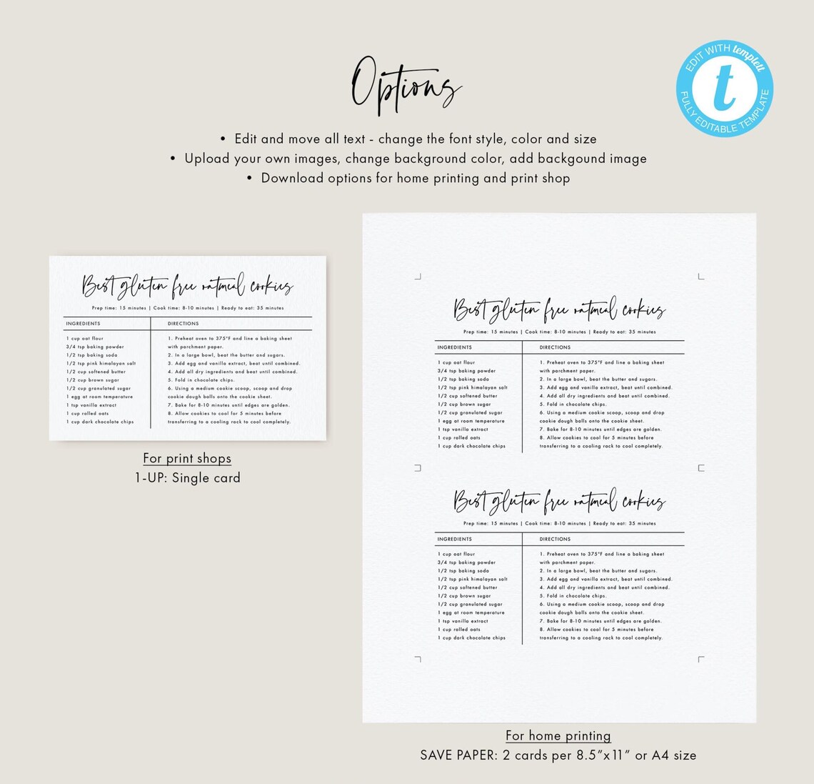 Printable Recipe Card Personalized Recipe Template Download Modern ...