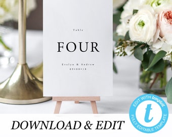 Simple Table Numbers Template Printable Wedding Table Numbers Editable Table Number Sign Wedding Table Number Templett DIY Instant Download