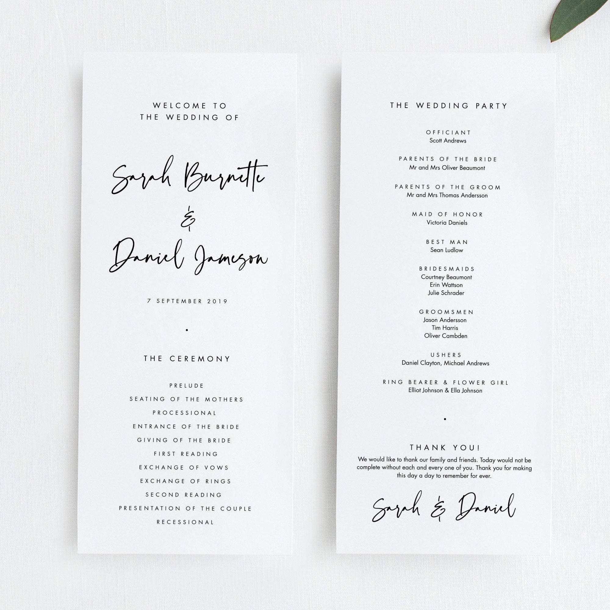 Wedding Program TWO Templates Ceremony Program Template DIY Norway 