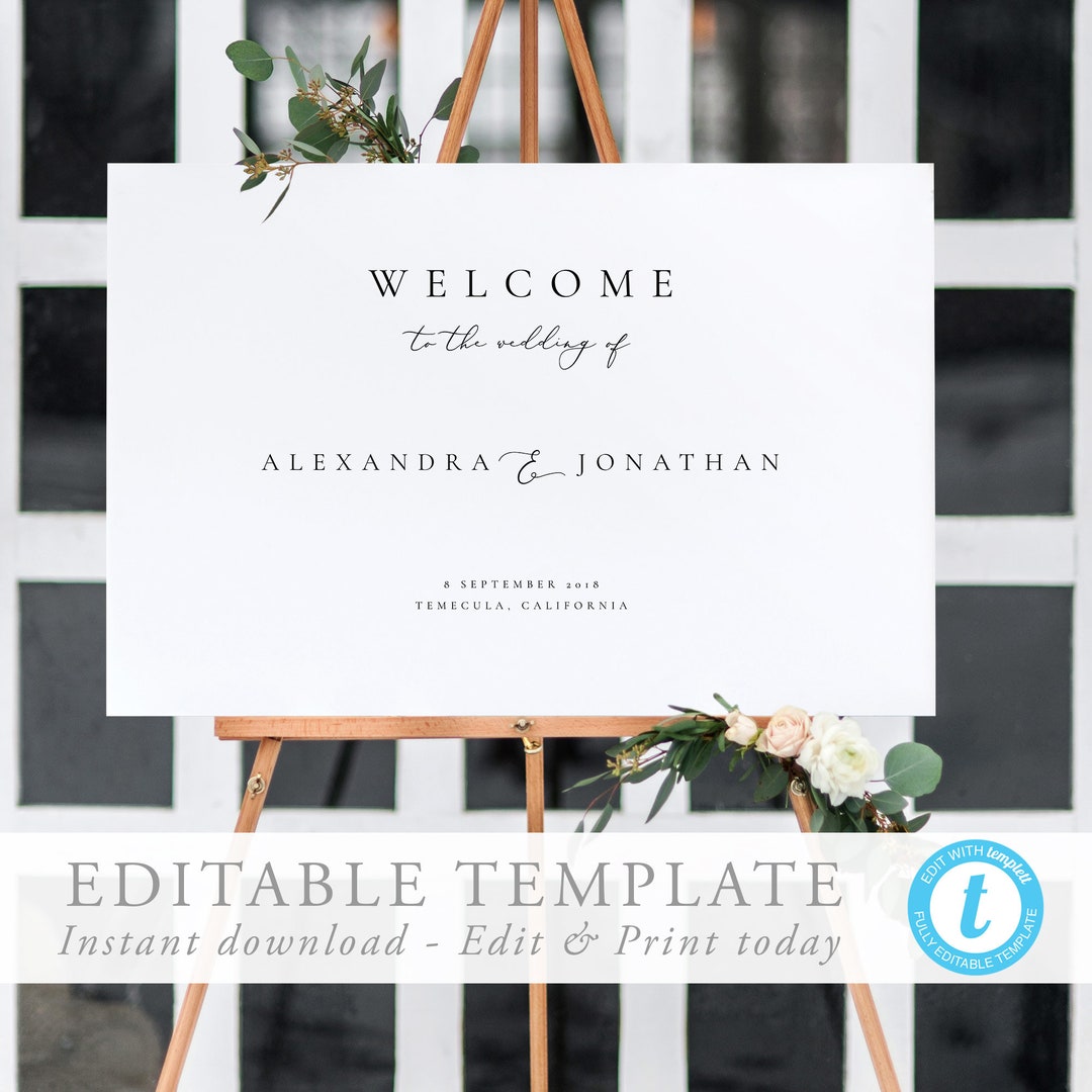 Modern Wedding Welcome Sign Template Editable Simple and Elegant ...