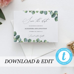 Wedding Save the Date template Eucalyptus, Templett, Boho Wedding Rustic Wedding DIY instant download Editable Printable invitation 04