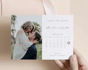 Calendar Save the Date Template Editable invite Simple and Modern save our date invitation Templett Calligraphy DIY instant download #10