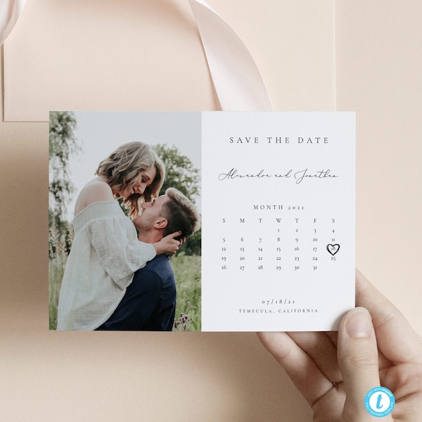 Calendar Save the Date Template Editable invite Simple and Modern save our date invitation Templett Calligraphy DIY instant download #10