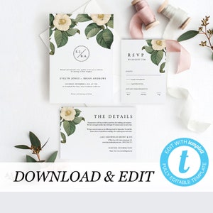 Editable Wedding Invitation Suite Template Boho Wedding Botanical greenery Rustic wedding Printable Wedding invite DIY Templett