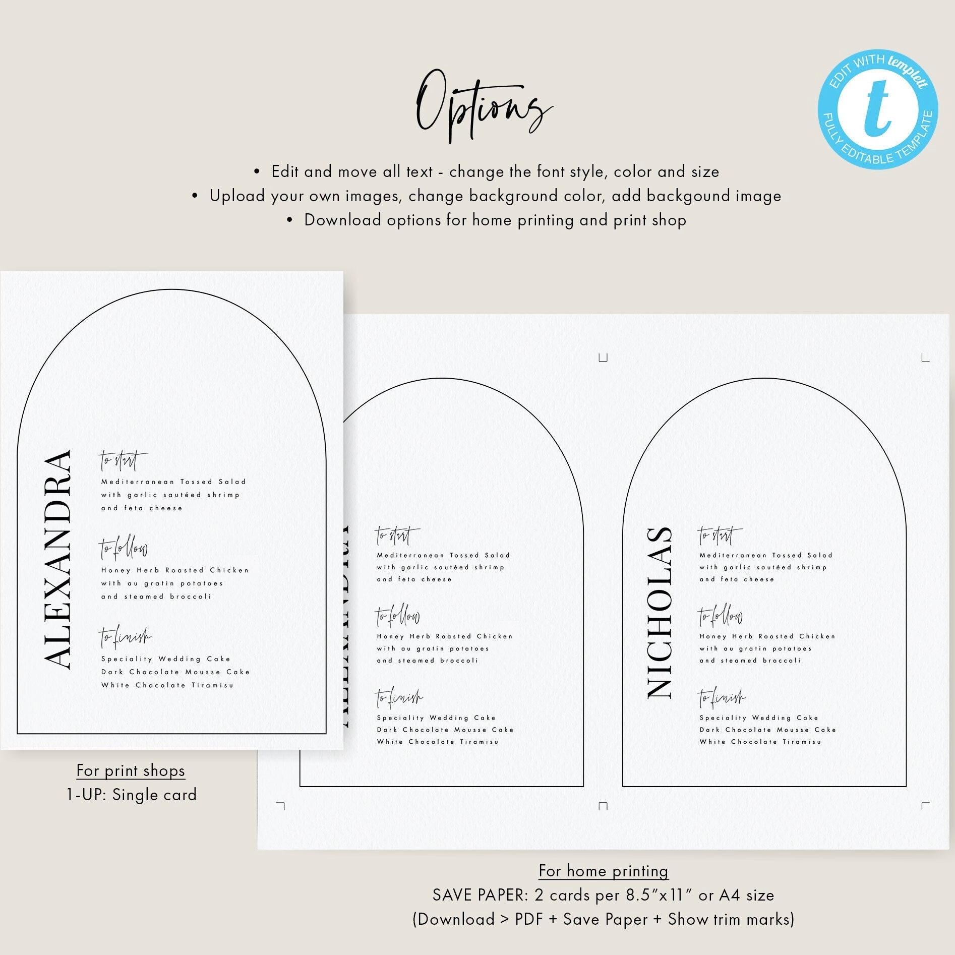 Arched Menu Template Download Modern Wedding Menu Arch Menu Editable ...
