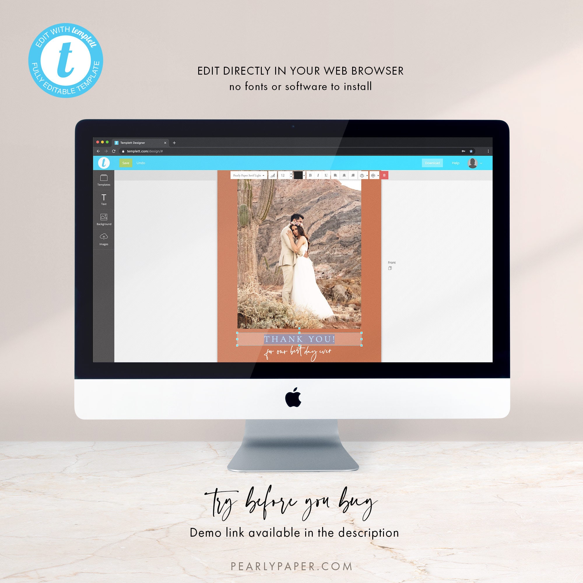 Terracotta Thank You Card Template Download, Burnt Orange Thank You ...