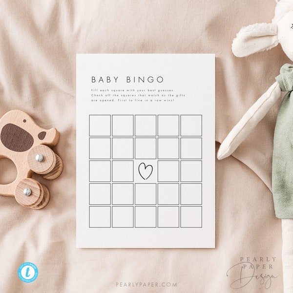 Minimalist Baby Shower Bingo Template Virtual Baby Bingo Templett Bingo Cards Baby Shower Games Printable Baby Shower Activity Game #M21