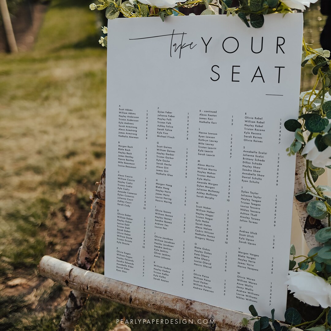 Seating Chart Template, Alphabetical Seating Plan, Printable Seating ...