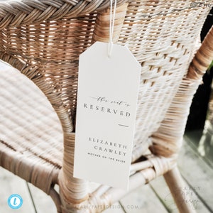 Wedding Seating Tag, Reserved Seating Template, Elegant Chair Tags, Printable Chair Tag Template, Reserved Wedding Tag, Templett #ISSA