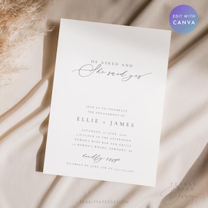 Engagement Party Invitation Template, She Said Yes Engagement Party Invite, Minimalist Engagement Announcement, Canva Template #EJ01