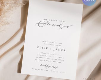 Engagement Party Invitation Template, She Said Yes Engagement Party Invite, Minimalist Engagement Announcement, Canva Template #EJ01
