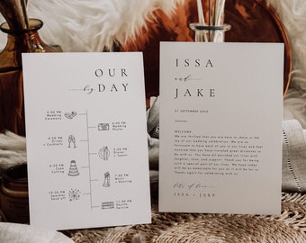 Editable Wedding Day Timeline Card Template, Minimalist Wedding Itinerary, Printable Order of Events Card, Wedding schedule Icons #ISSA