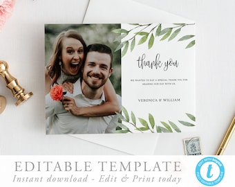 Biglietto di ringraziamento per matrimonio rustico Modello fotografico di ringraziamento Templett Matrimonio rustico Matrimonio boho Semplice ed elegante Fai da te Stampabile matrimonio 01