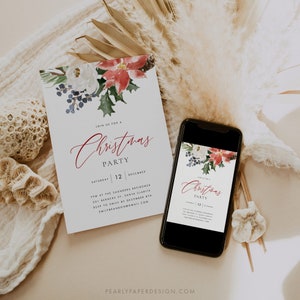 Editable Christmas Party Invitation Template, Christmas Invite Template, Holiday Party Invitation, Holiday Invitation Download, Templett