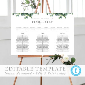 Wedding table seating chart Template Eucalyptus Seating Chart tables Rustic Seating Plan Editable Wedding Sign Templett 04