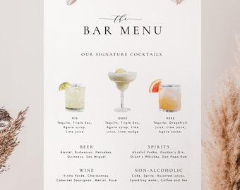 Bar Menu Template Signature Cocktails Sign Download Elegant Printable Wedding Bar Sign Modern Sign Signature Drink Sign Templett #45