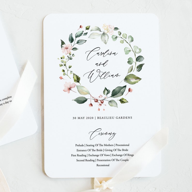 Wedding program Fan Printable Wedding Ceremony Fan Template | Etsy