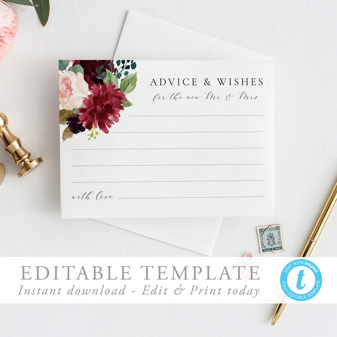 Advice and Well Wishes Template Wedding Advice Card Well Wishes Card ...