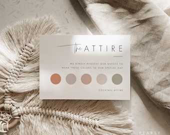 Modèle de carte modifiable pour tenue de mariage, carte d'insertion de code vestimentaire invité Templett, carte de code vestimentaire invité de mariage, palette de couleurs de mariage #064
