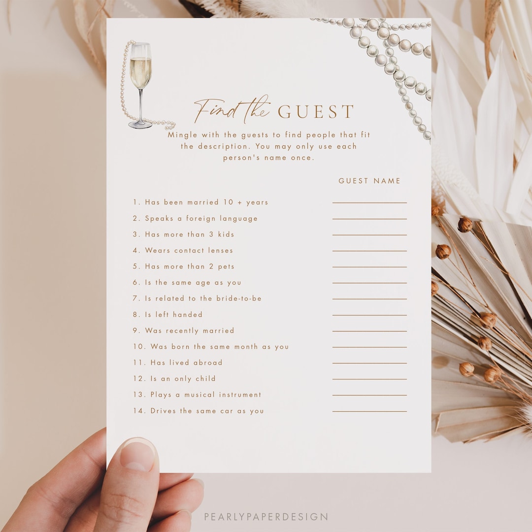 Find the Guest Bridal Shower Game Template, Pearls and Prosecco Bridal ...