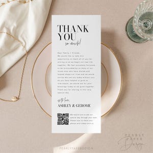 Wedding Thank You Note with QR Code, Modern Thank You Table Cards, Bold and Classic Thank You Card, Place Setting Note, Templett #059