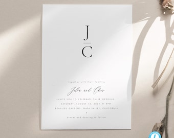Modern Wedding Invitation Template Download Monogram Wedding Invite Minimalist Printable Wedding Invite Templett #31