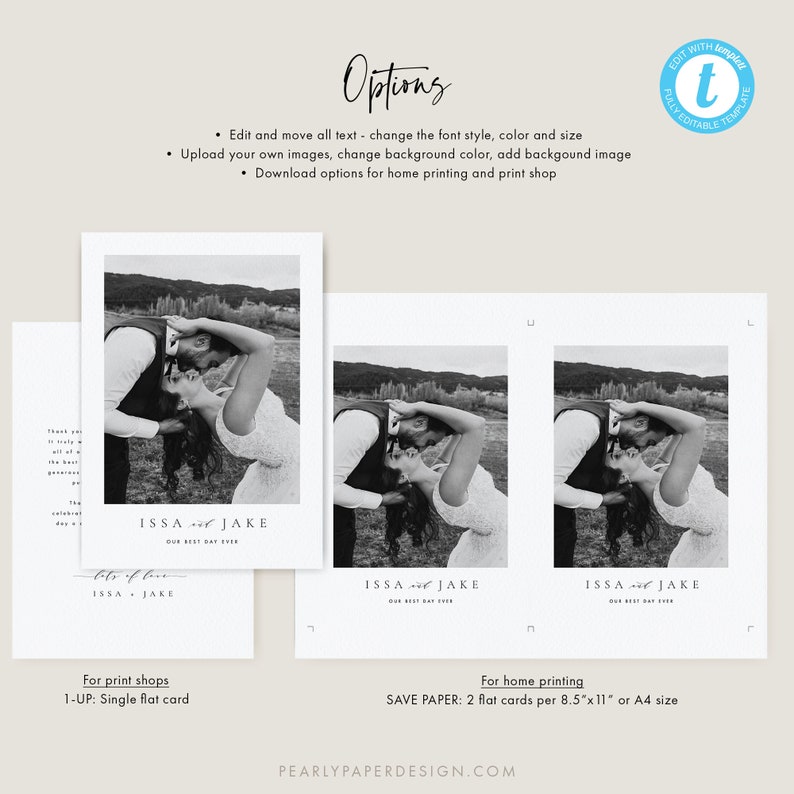 May include: Black and white wedding save the date card template with a photo of a couple kissing. The text on the card reads "ISSA and JAKE, OUR BEST DAY EVER".