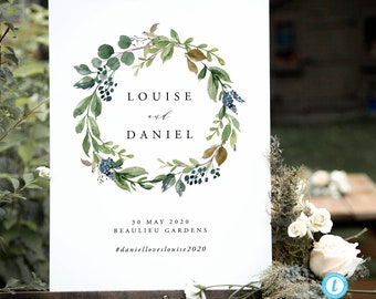 Modèle de plaque de bienvenue de mariage à télécharger Plaque de mariage modifiable Affiche de bienvenue imprimable Plaque de bienvenue rustique Plaque de mariage verdure 15